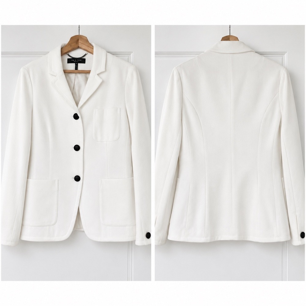 Rag & Bone Cadence Twill Blazer Ivory White Tailored Jacket Size 8 WA22S2115S915